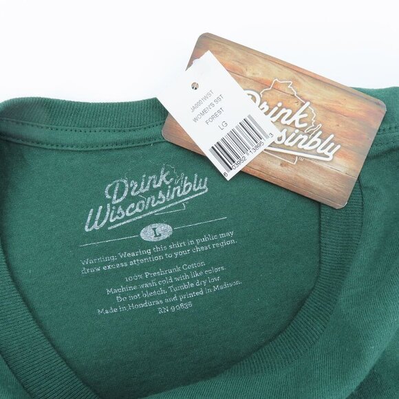 Drink Wisconsinbly Women Large Green Yellow Crew Neck Short Sleeve T Shirt NEW - Picture 4 of 7